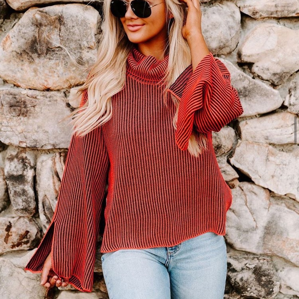Brick ribbed knit sweater